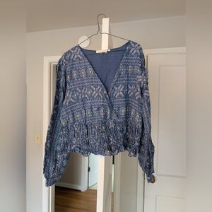 Anthropologie Forever That Girl 100% Cotton Smocked Waist Blouse